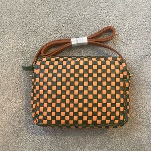 Clare V - Midi Sac - Safari Green and Coral Woven Checker